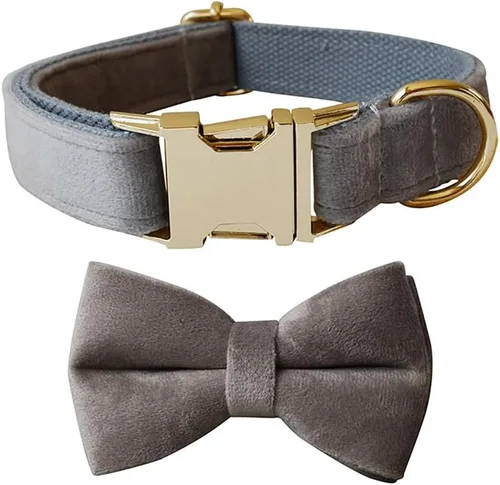 Vista 22 de Love Dream Collar de Perro con Corbatín, Collares de Terciopelo para Perro con Corbatín Desmontable y Hebilla de Metal, Collares de Corbatín Suaves