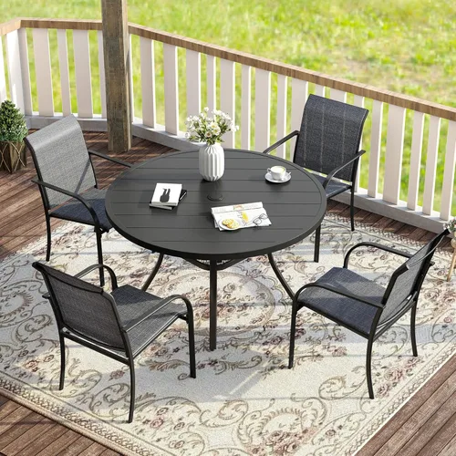 Vista 73 de VICLLAX Juego de comedor de patio de 7 piezas para 6, juego de muebles de exterior incluye mesa rectangular de 59 pulgadas para exteriores y 6