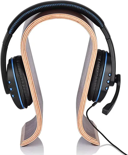 Vista 5 de Percha para auriculares, soporte de madera en forma de U, soporte para auriculares de madera, estante de exhibición de escritorio, soporte