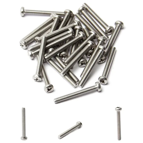 Vista 201 de MroMax 30 tornillos de máquina Phillips de cabeza plana M2 x 0.197 in, acero inoxidable 304 18-8, rosca completa, tornillos de cabeza cruzada gris