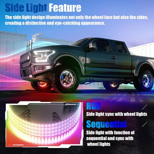 Vista 3 de Luces de rueda SUNPIE para camiones, luces de anillo de rueda de color de ensueño para coches con amplio ángulo para SUV con llanta de 17 pulgadas