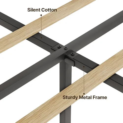 Vista 25 de Gizoon Base de cama matrimonial con cabecera de ala, plataforma tapizada con cabecera geométrica moderna, listones de madera, sin ruido, no necesita