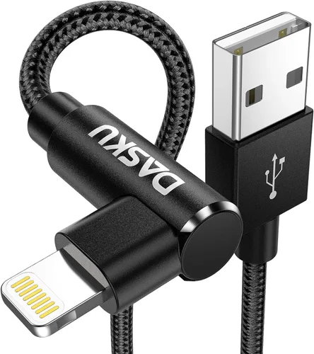 Vista 11 de Cargador corto para iPhone de 1 pie, 2 unidades [Certificado MFi], cable Lightning de 12 pulgadas de 90 grados, cable de carga de nailon trenzado