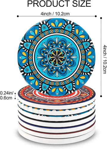 Vista 4 de Juego de 8 posavasos absorbentes de piedra para mesa de madera, mandala de cerámica con base de corcho, regalo para inauguración de la casa