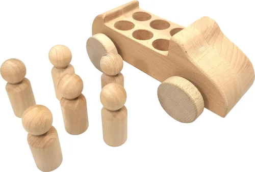 Vista 2 de Adventure Awaits - Coche de juguete de madera grande sin pintar sin terminar con figuras extraíbles Montessori Arts Craft Activity