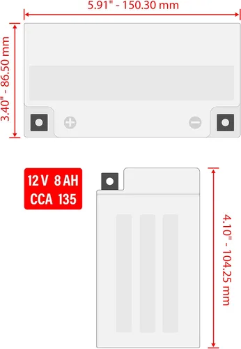 Vista 2 de Caltric Ytx9-Bs AGM - Batería compatible con Suzuki 33610-05H10 33610-10D00 33610-32C10