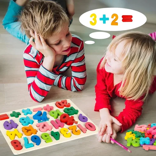 Vista 5 de Attmu Rompecabezas de madera para niños pequeños, rompecabezas del alfabeto y números, 2 en 1 juguetes educativos de aprendizaje preescolar