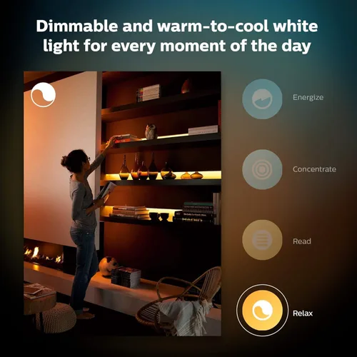 Vista 6 de Philips Hue Tira de luz LED inteligente para interiores de 6 pies con enchufes, efecto de un solo color que cambia de color, paquete de 2, control