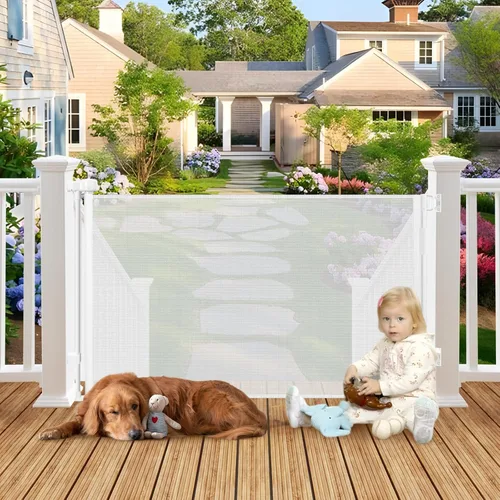 Vista 10 de Puerta retráctil para exteriores resistente a la intemperie para perros con tornillos y varillas de acero inoxidable que no se oxidan, puertas Negro
