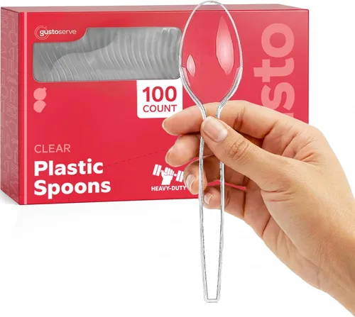 Vista 6 de GUSTO [Paquete combinado de 360 unidades] cubiertos básicos de plástico transparente, utensilios desechables pesados, 180 tenedores, 120 cucharas