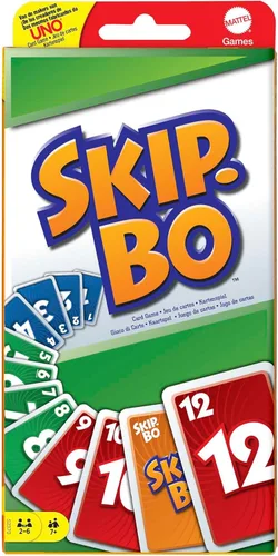 Mattel Games, Juegos de cartas Skip-BO para edades +7, juego familiar de secuenciación de cartas de UNO Creators, 52370, Display