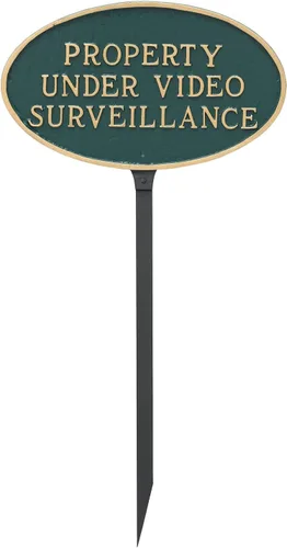 Vista 5 de Montague Metal Products - Placa ovalada de metal fundido bajo videovigilancia - Placa de visualización de pared o césped - Señal de seguridad