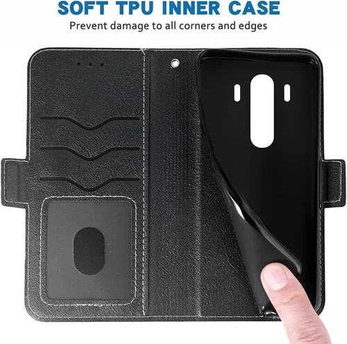 Vista 5 de Compatible con Huawei Mate 10 Pro - Funda tipo cartera de cuero con tapa para tarjetero, accesorios para celulares, monedero folio, fundas