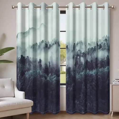 Vista 21 de AWERT Cortinas opacas para dormitorio, árbol azul claro con niebla, cortinas de bosque natural, 2 paneles para sala de estar, bloqueo de calor, 21 x