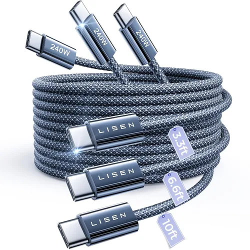 Vista 18 de LISEN Cable USB C corto de 240 W, cable USB C a USB C para iPhone 17, 16, 15 Pro Max, iPad, MacBook Pro, Samsung S25, 1.6 pies/paquete de 2