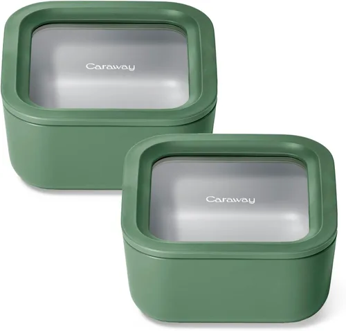 Vista 45 de Caraway Set de 2 piezas de recipientes de vidrio para almacenamiento de alimentos - (2) recipientes de vidrio de 1.75 tazas - Vidrio recubierto