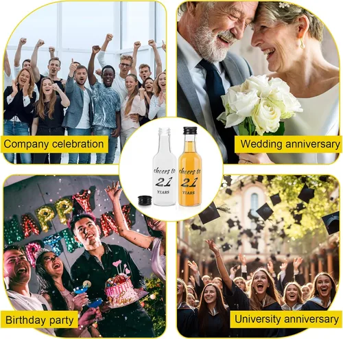Vista 3 de Bokon 50 mini botellas de licor para fiesta de cumpleaños de 1.7 onzas para invitados, mujeres, hombres, 40 cumpleaños, aniversario, boda