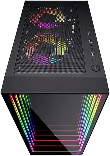 Vista 6 de Bgears b-Optillusion (ventiladores no incluidos) Funda ATX para juegos para PC, panel frontal ARGB con ilusión óptica especial, lado de vidrio