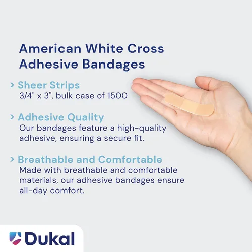 Vista 4 de Apósitos adhesivos American White Cross en tiras transparentes, 3/4" x 3" Estuche de 1500 unidades Estériles, transpirables y multiusos
