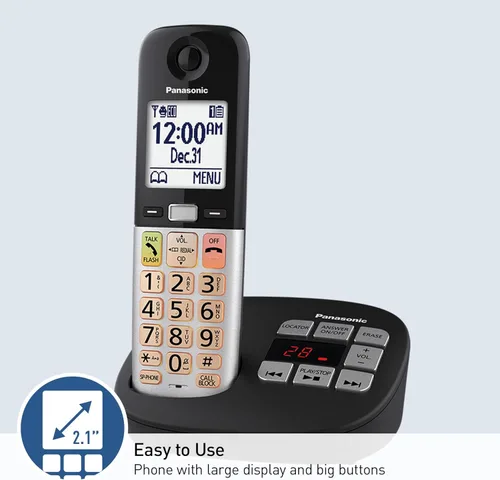 Vista 5 de Panasonic Teléfono Inalámbrico, Fácil de Usar con Pantalla Grande y Botones Grandes, Tecla de Favoritos Intermitente, Linterna, Bloqueo de Llamadas