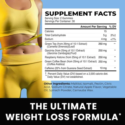 Vista 6 de Gomitas para quemar grasa matutina Pérdida de peso para mujeres y hombres Quemador termogénico de grasa abdominal con té verde, garcinia, grano