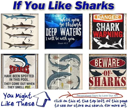 Vista 9 de Letrero de metal con texto en inglés «Shark Warning Swim at Own Risk» para playa, ideal para playas y zonas junto a la piscina, accesorios de pared