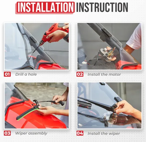 Vista 3 de KEMIMOTO Kit de Motor de Limpiaparabrisas Eléctrico UTV Para la Mayoría de UTV Compatible con Can Am Defender Pro Compatible con Mule Teryx Hoja