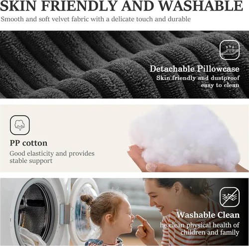 Vista 5 de Almohada de cuña para sentarse en la cama, almohada de lectura para adultos, soporte para respaldo, almohada de cabecero, sofá cama, cojín de Negro