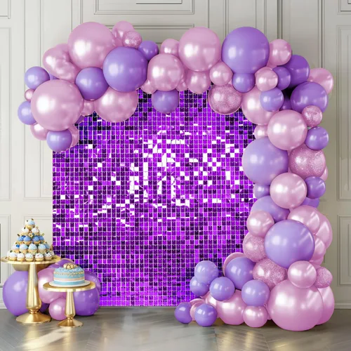 Vista 16 de Telón de fondo de pared con brillo, paneles de pared negros, 12 piezas de paneles cuadrados con lentejuelas brillantes, decoración de telón de fondo