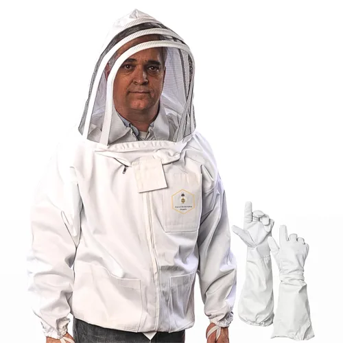 Chaqueta de apicultura con velo y guantes de esgrima, chaqueta de abeja de algodón para hombres y mujeres, cremalleras de latón de alta resistencia,