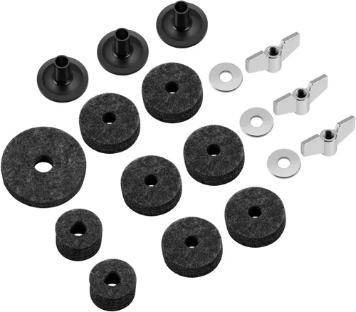 Vista 8 de Flexzion Kit de accesorios de platillos de 18 piezas, incluye fieltros de platillo y fundas con base, tuercas de ala, arandelas y fieltro de copa