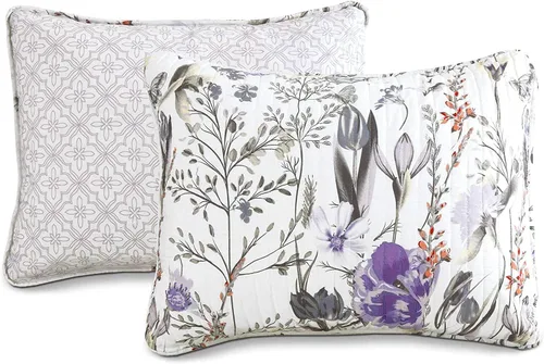 Vista 6 de Lush Decor Adalia - Juego de edredón reversible de algodón, tamaño Queen, 3 piezas, tamaño matrimonial/queen, morado y gris, juego de ropa de cama