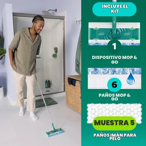 Vista 13 de Swiffer Kit de iniciación de lujo para el cabello con poste plegable, 9 paños secos con imán para el cabello, 2 paños húmedos adicionales para mopa