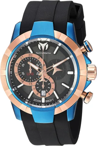 Technomarine Reloj de cuarzo de acero inoxidable UF6 para hombre con correa de silicona, negro, 24 (Modelo TM-615015), Reloj de cuarzo, cronógrafo
