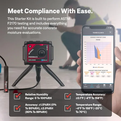 Vista 5 de Tramex Feedback Datalogger Starter Kit FBSK5.1 Feedback Datalogger DL-RHTX y Sonda RH con estuche Medida y registro de condiciones ambientales e