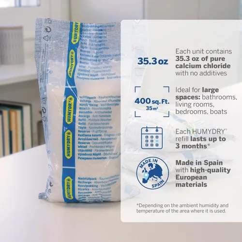 Vista 7 de HUMYDRY Recambios de absorción de humedad para dispositivo deshumidificador de 35.3 onzas, paquete de 3 bolsas de absorción de humedad sin perfume