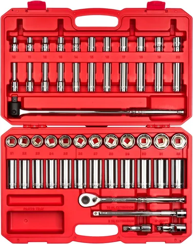 Vista 9 de TEKTON Juego de llaves de vaso y trinquete de 6 puntos poco profundos y profundos de 1/2 pulgada con funda, 37 piezas (3/8 - 1-5/16 pulgadas)
