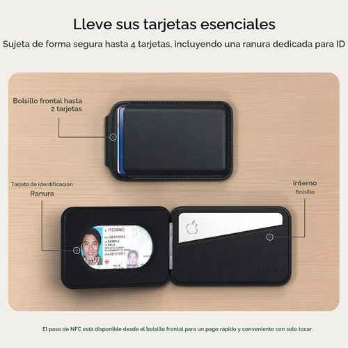 Vista 3 de Satechi Cartera magnética Magsafe, soporte para tarjetas de doble solapa, 4 ranuras con paso frontal NFC, accesorio ajustable para teléfono
