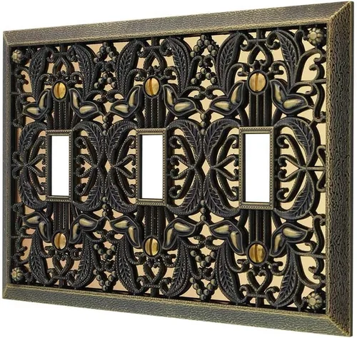 Vista 4 de Amerelle tapa para tomacorriente doble de metal con diseño de filigrana, 65TAB