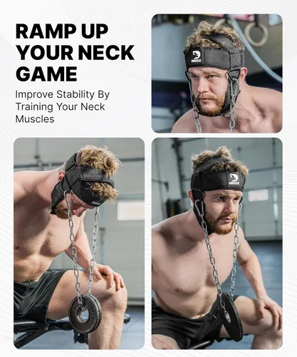 Vista 2 de DMoose Fitness Neck Harness for Weight Lifting - Soft Padded Head & Chin Strap with 30" Heavy Duty Steel Chain - Neck Exerciser, Trainer &