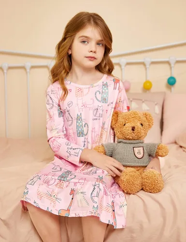 Vista 2 de Arshiner Ropa de dormir para niña de manga larga lindo camisón camisón pijama vestido