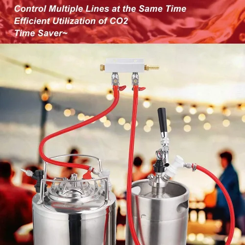 Vista 7 de FERRODAY Colector de gas de 2 vías, 5/16 pulgadas, válvulas de retención integradas de púas, distribuidor de CO2, apagado independiente
