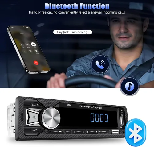Vista 2 de Receptores de audio para coche con Bluetooth manos libres con pantalla LCD digital, radio FM para coche, reproductor de MP3, carga rápida