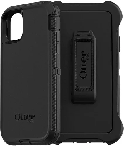 OtterBox Defender Series - Funda para iPhone 11, color negro, resistente y duradera, con protección de puerto, incluye soporte para funda con clip