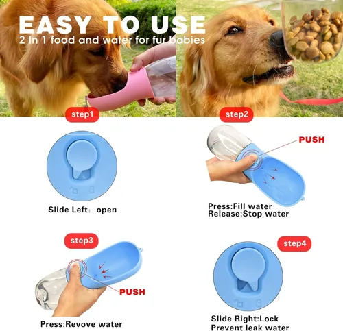 Vista 4 de Botella de agua para perros con contenedor de alimentos, dispensador de agua portátil para perros para mascotas para caminar al aire libre
