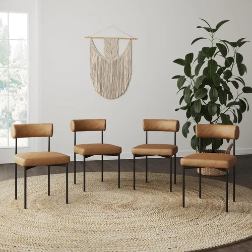 Vista 22 de Nathan James Gracie - Silla de comedor moderna con cojín, silla de comedor tapizada con marco de madera maciza, color marrón claro, juego de 2