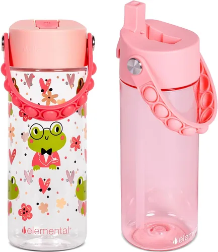 Vista 231 de Elemental Botellas de agua para niños – Botella de agua para niños Splash para la escuela con mango Pop-it – Botella de agua de plástico Tritan sin