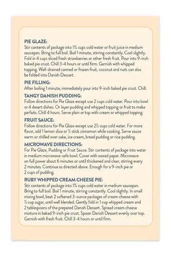 Vista 3 de Junket Mezcla de frambuesa de postre danés, para relleno de tarta de frambuesa, cobertura de tarta de queso, salsas, pudines y glaseados. Fácil.