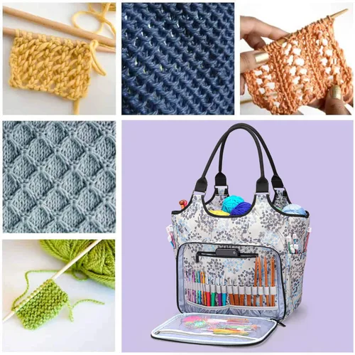 Vista 7 de YARWO Bolsa de punto, organizador de almacenamiento de hilo para madejas de hilo, agujas de tejer, ganchos de ganchillo y proyectos de tejido