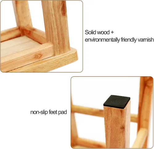 Vista 4 de Taburete de madera maciza, taburete de madera maciza, taburete resistente, banco de madera, soporte para plantas, taburete de pesca, taburete